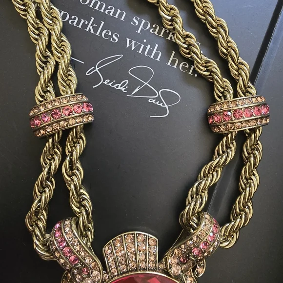 Heidi Daus Gold and Pink Statement Necklace, Earring, Bracelet Set - Picture 9 of 13